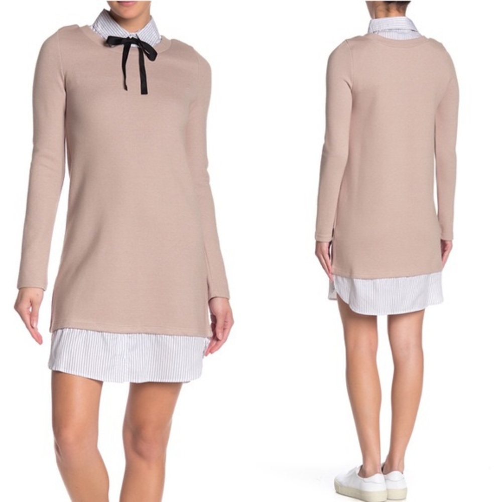 JOA |Contrast Trim Collar Long Sleeve Preppy Dress
